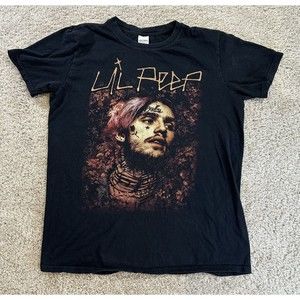 Lil Peep Rapper Hip Hop Artist Short Sleeve T-Shirt Black Sz Medium Crewneck